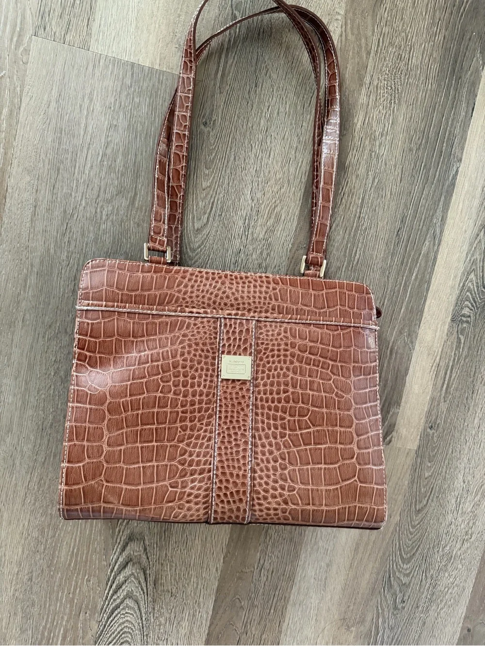 Vintage Liz Claiborne Brown Croc-Embossed Tote Bag